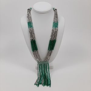 Himalayan Gems Kinaara Green Potay Green and Silver Tone Beaded Necklace